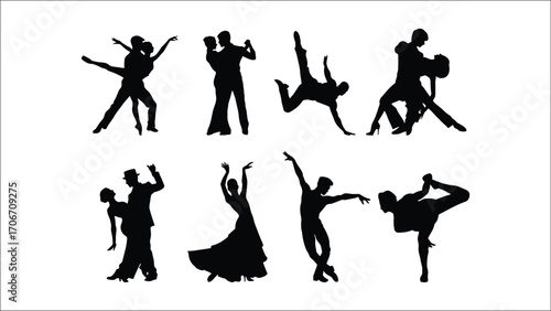 Silhouette Spectacle A Captivating Dance Display of Passionate Partners and Soloists United in Motion and Artistry of Fluid Expression