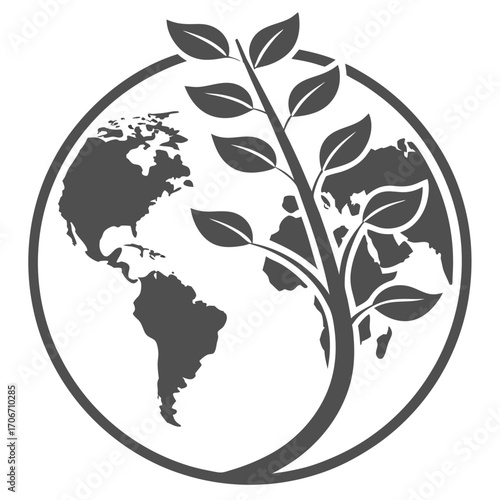 Stylized globe with a growing plant icon earth world