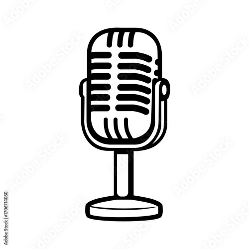 Vintage Microphone Vector Icon | Podcast, Music Studio, DJ Logo, Retro Mic Clipart Illustration