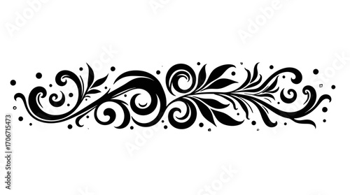 Elegant black flourish vector PNG design element, perfect for adding a decorative touch to invitations, cards, or web designs.  This high-resolution, easily scalable vector graphic is ideal for print