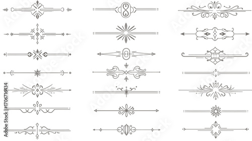 An elegant collection of intricate decorative flourishes, perfect for adding a touch of vintage sophistication to various graphic design projects.