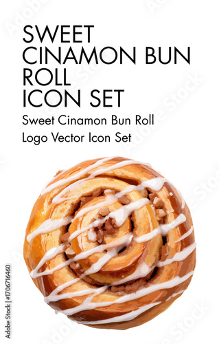 Sweet cinamon bun roll Logo vector Icon set 
