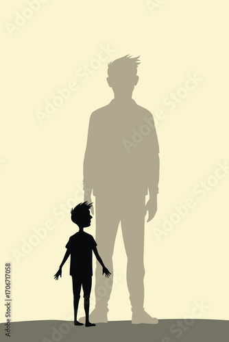 Child Silhouette with Adult Shadow – Psychology, Inner World and Conceptual Vector Illustration