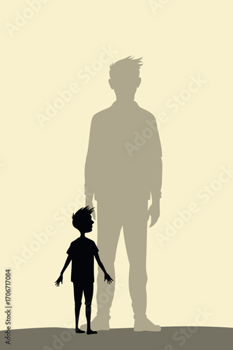 Child Silhouette with Adult Shadow – Psychology, Inner World and Conceptual Vector Illustration