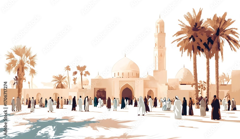 Naklejka premium Mosque Courtyard Gathering