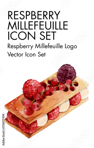Respberry millefeuille Logo vector Icon set 