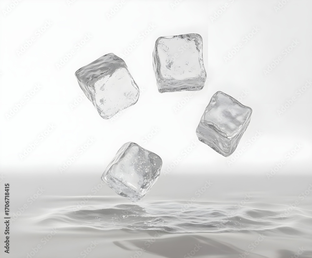 Obraz premium Ice Cubes Falling into Water