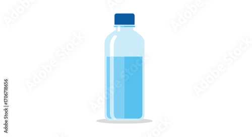 Clear Plastic Water Bottle with Blue Cap and Blue Liquid.