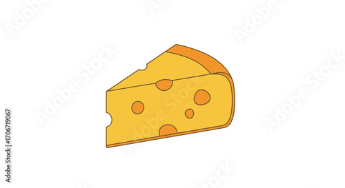A Single Slice of Yellow Cheese with Holes, Cartoon Style.