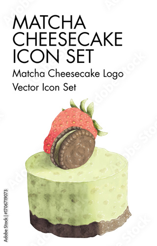 Matcha cheesecake Logo vector Icon set 