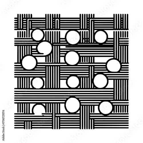 Abstract black and white woven pattern with circles vector design graphic illustration for textile art print 100