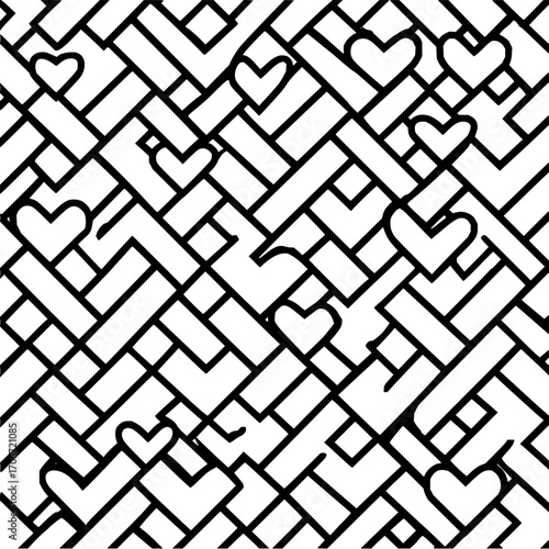 Heart pattern vector seamless design black and white love background romantic hearts valentine's day endless texture