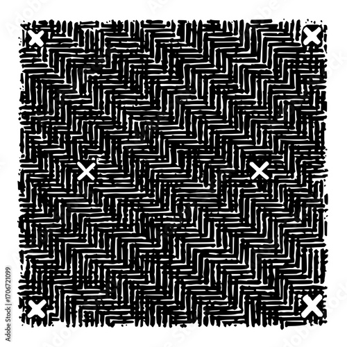 Abstract black and white zigzag pattern with cross marks vector design decorative background art illustration, one hundred