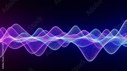 Futuristic abstract technology background with a dynamic flowing digital particle wave in vibrant neon colors