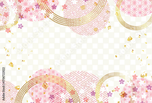 和柄　桜　年賀状　金　背景	