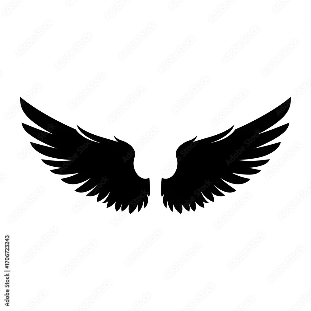 Graphic of Black Wings Spreading Outward on White Background Graphic of Black Wings Spreading Outward on White Background