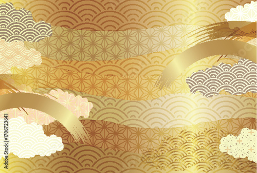 和柄　年賀状　金　背景	