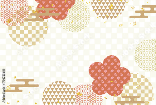 和柄　梅　年賀状　金　背景	