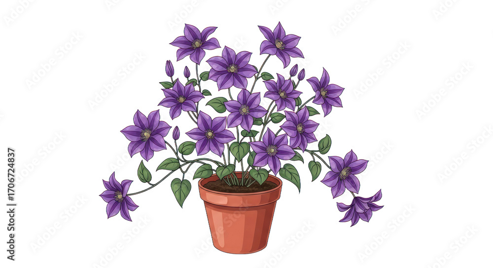 Fototapeta premium Purple clematis plant in pot
