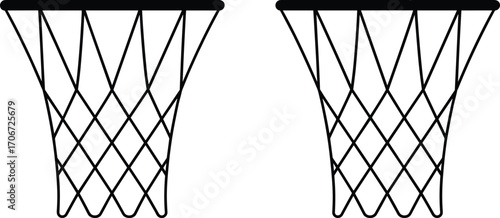 Basketball hoop net illustration, simple outline design, sports equipment vector, minimal line art, playground accessory, basketball practice, game icon, athletic competition concept