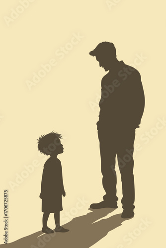 Child and Father Silhouette – Family Relationship, Psychology and Conceptual Vector Illustration