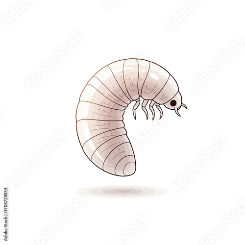 Illustration of a translucent, segmented insect larva.