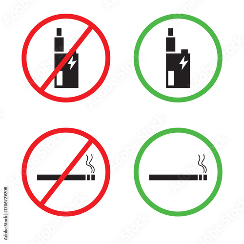 No vaping allowed smoking permitted signs. smoking and  vaping area or allowed symbol. Vector Illustration. 
.