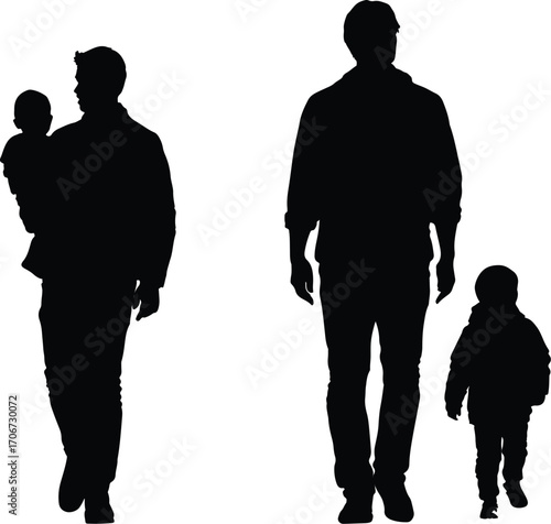 Collection of father and child silhouette poses isolated on white background