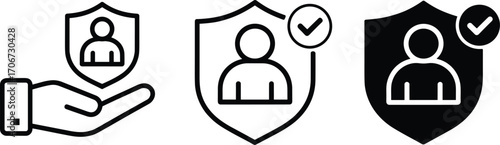 Personal data protection security icon, user privacy safeguard symbol, identity safety verification, secure account access, shield check mark protection vector illustration design