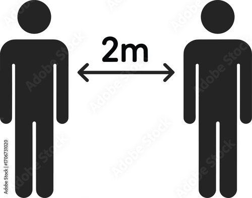 Social distancing vector illustration showing two people keeping safe distance, two meters apart, safety guidelines, prevention, health protection, pandemic awareness, coronavirus precaution design
