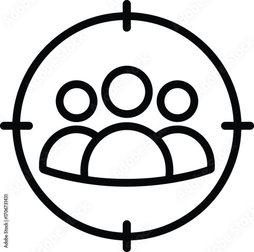 Target audience icon vector illustration, group of people in focus, customer segmentation symbol, business marketing strategy, demographic analysis design, social community concept graphic