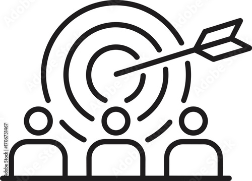 Target audience icon with group of people, business marketing strategy, customer focus concept, team communication, goal achievement, corporate segmentation, precision success illustration