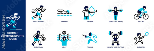 Summer Olympics Sports Blue Colored Outline Icon Set