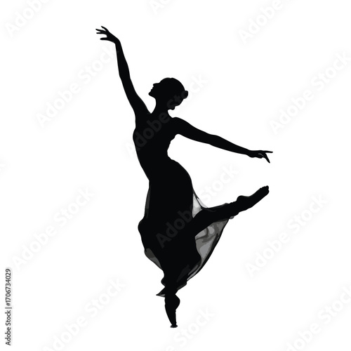 Dynamic dancer silhouette in various poses isolated on white background