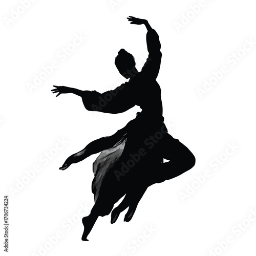 Dynamic dancer silhouette in various poses isolated on white background