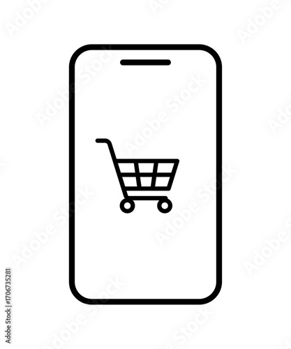 Mobile Shopping Icon – Smartphone with Cart Line Vector