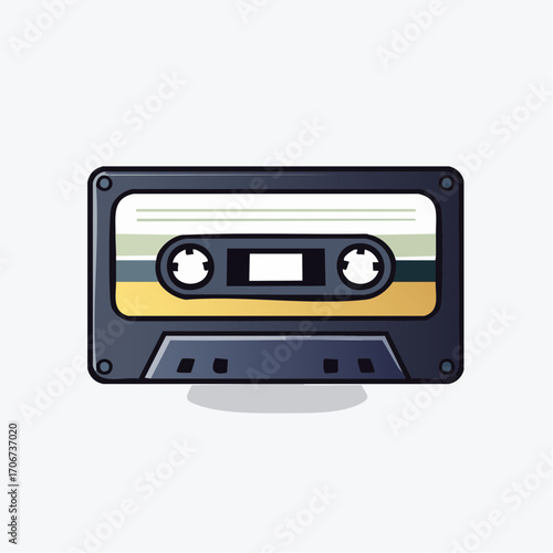 Retro audio cassette tape illustration. A minimalist flat vector icon of vintage music technology from the 80s, isolated on a white background
