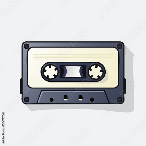 Classic audio cassette tape illustration with a blank label, representing nostalgic 80s retro aesthetic and vintage music technology