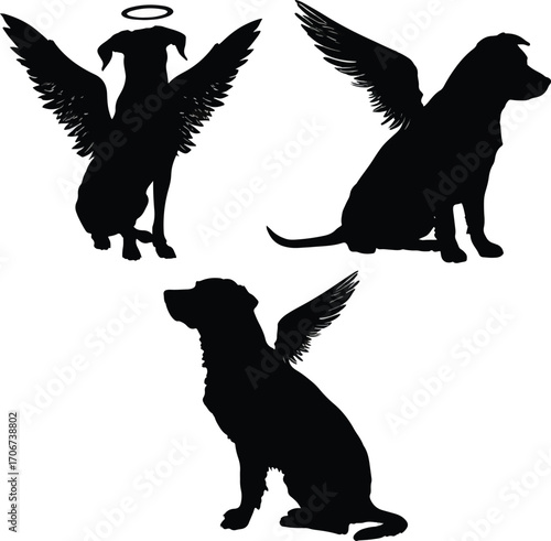 Dog with angel wings silhouette illustration isolated on white background
