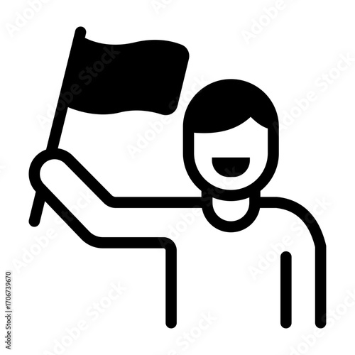 Flag Waver Line Icon of Fan & Audience Icon Set