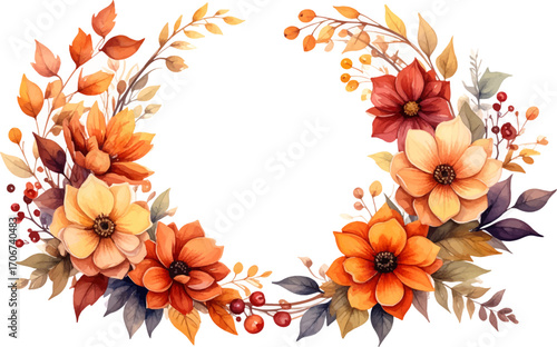 Floral Autumn Corner Design. Autumn Colors Blooming Frame. Golden Fall Flower Arrangement. Fall Floral Composition. Seasonal Autumn Floral Art. Autumn-Inspired Flower Wreath