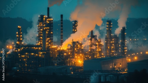 Night Refinery: Industrial Landscape at Dusk