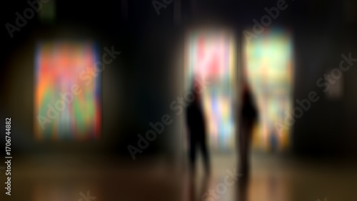Art exhibition gallery generic background, colourful abstract painting on black background