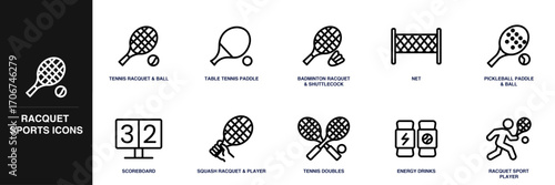 Racquet Sports Line Icon Set