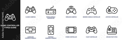Game Controller Types Line Icon Set