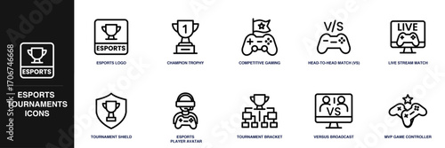 Esports Tournaments Line Icon Set