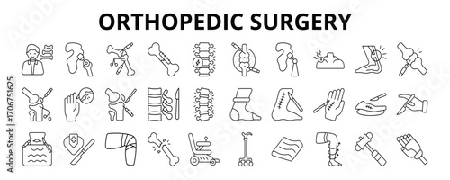 30 Orthopedic Surgery Line Icons Vector - Broken Bone, Prosthetic, Hip Replacement, Shoulder Surgery, Fusion Surgery, Ankle Surgery, Elbow Surgery
