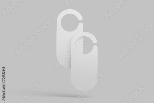 Blank White Door Hangers Mockup Floating on Gray Background, Minimalist Design