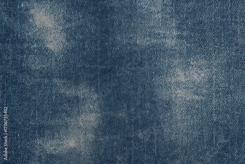 Distressed denim blue texture with worn fabric patterns and vintage fading creating casual fashion background for clothing brand design