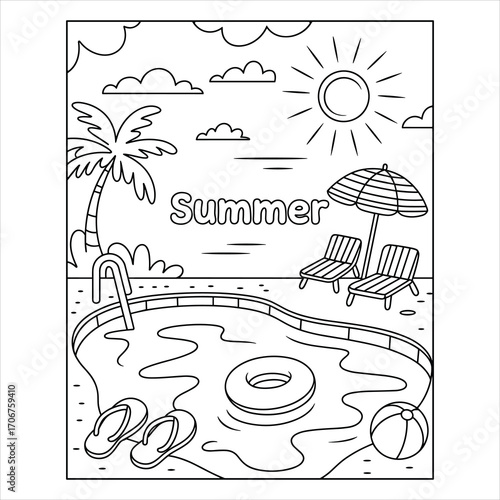 Summer Pool Coloring Page for Kids